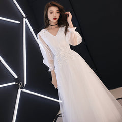 Vestido de fiesta de boda sencillo de tul blanco con mangas largas y encaje 