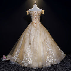 Champagne Lace Off Shoulder Party Dress