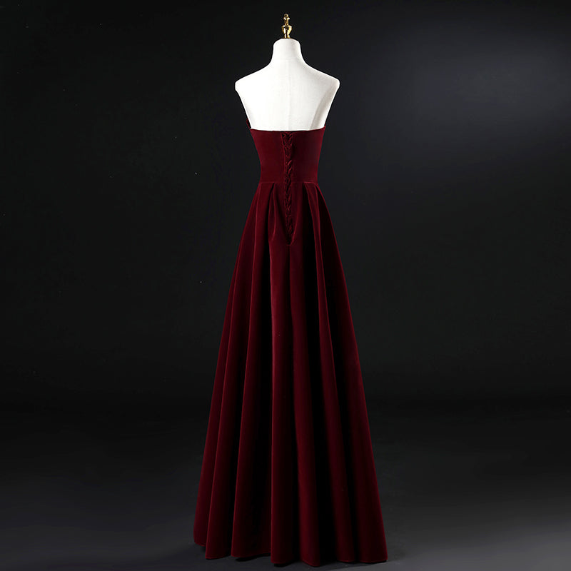 Beautiful Wine Red Velvet Floor Length Long Prom Dress
