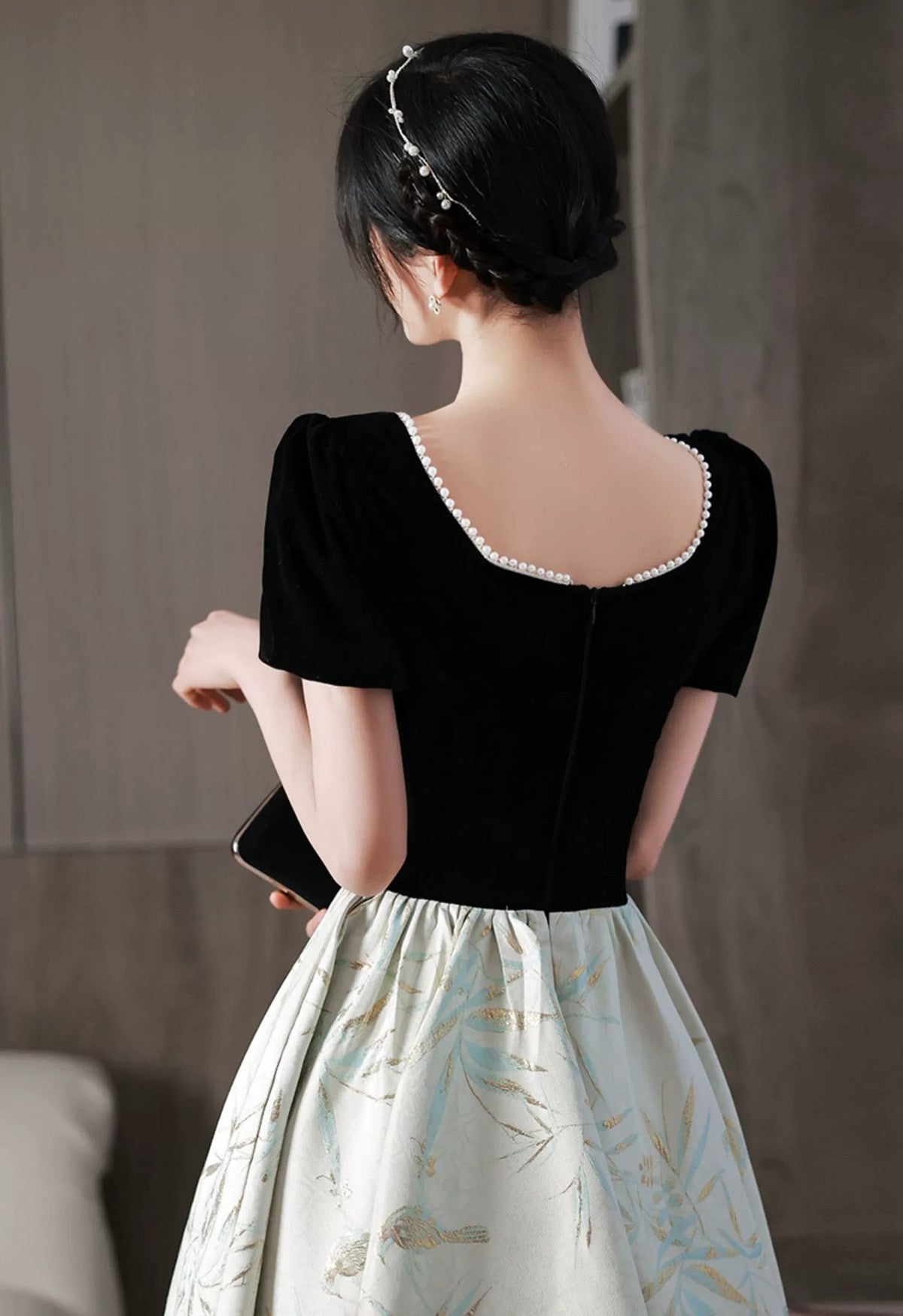 Lovely Short Sleeves Satin and Velvet Party Dress