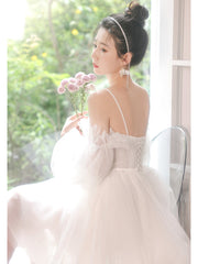 White Tulle Short Sleeves Homecoming Dress