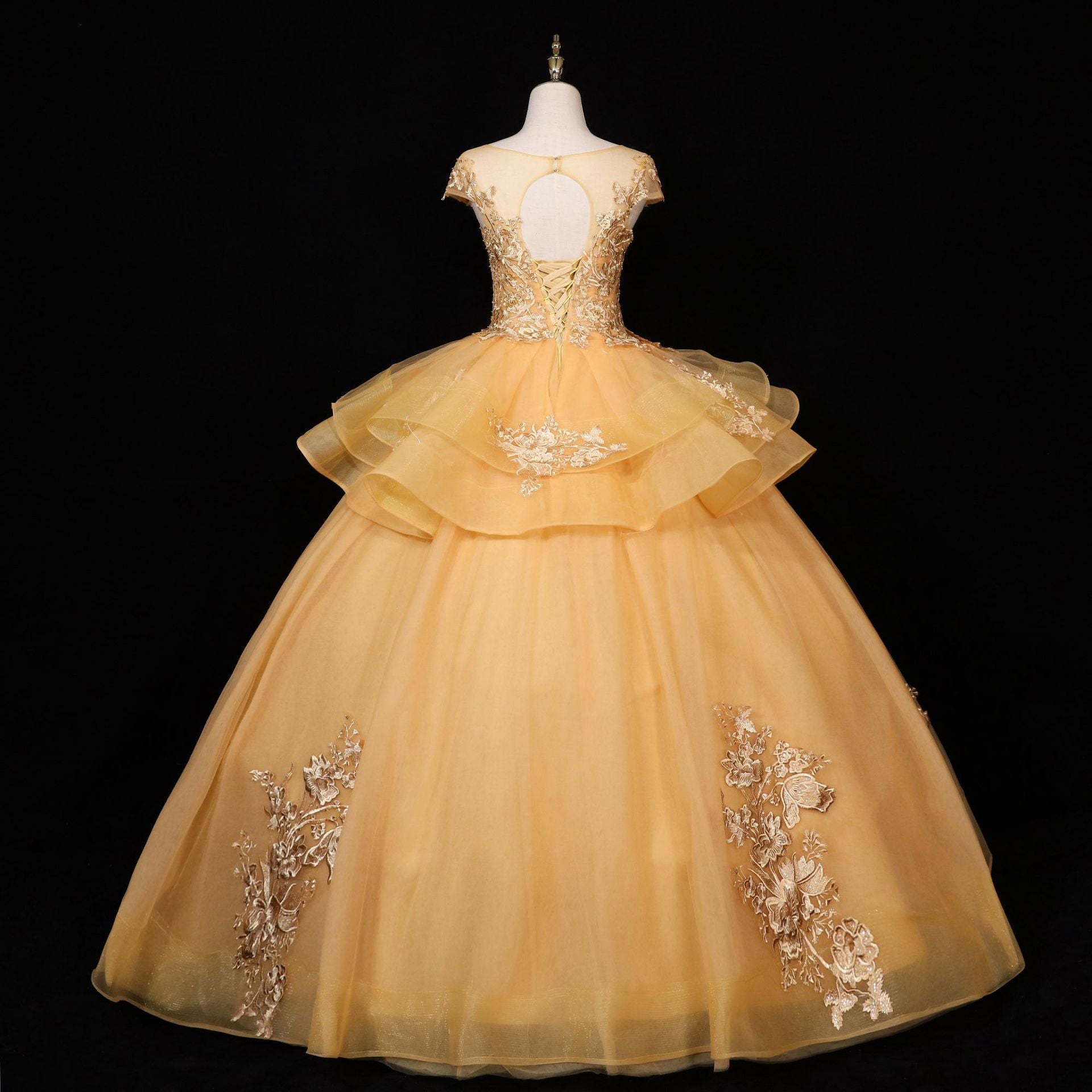 Gorgeous Champagne Ball Gown Sweet 16 Gown with Lace