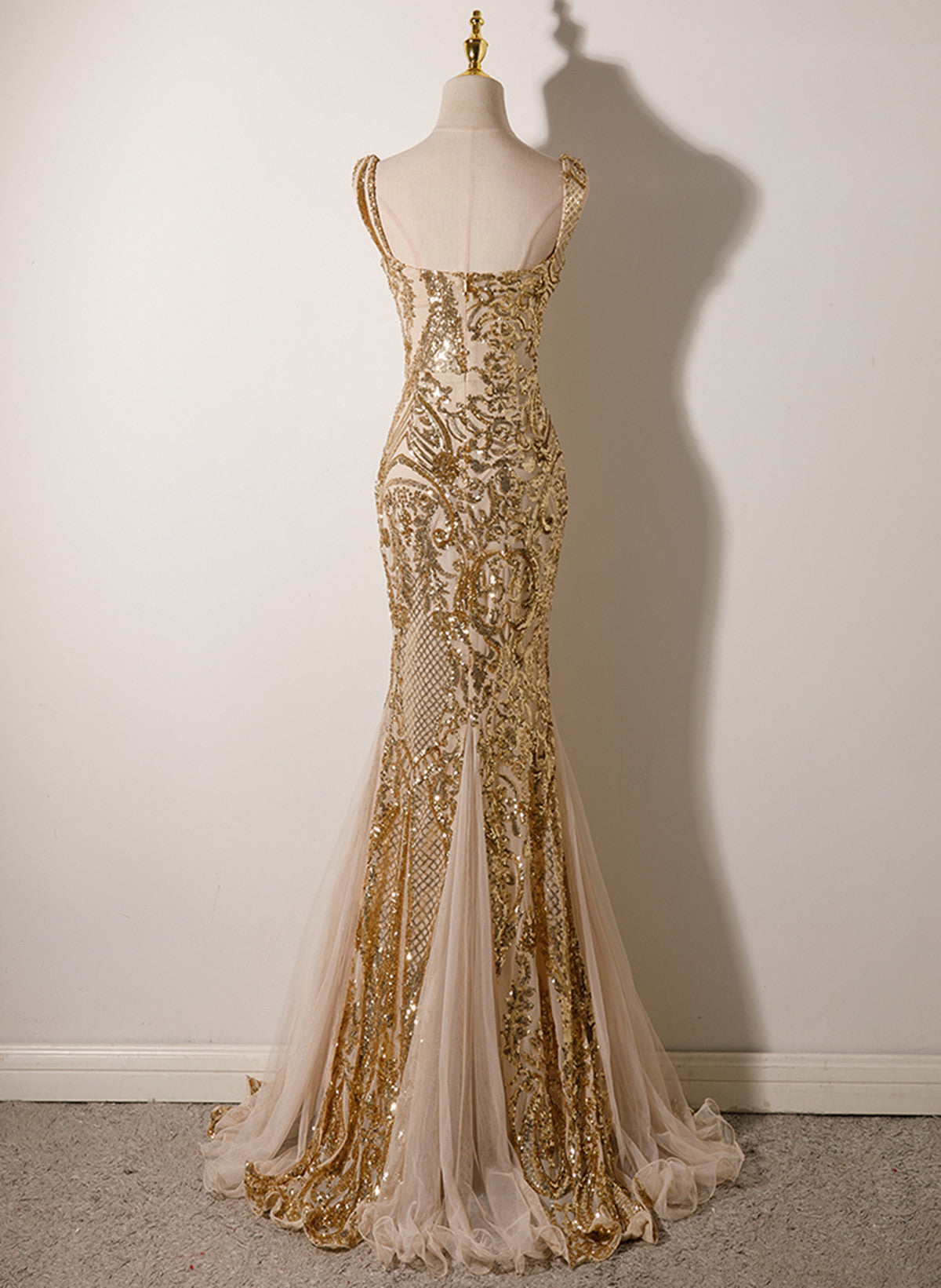 Champagne Mermaid Straps Long Evening Dress