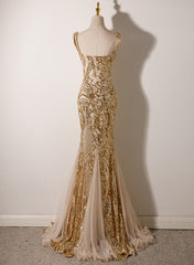 Champagne Mermaid Straps Long Evening Dress