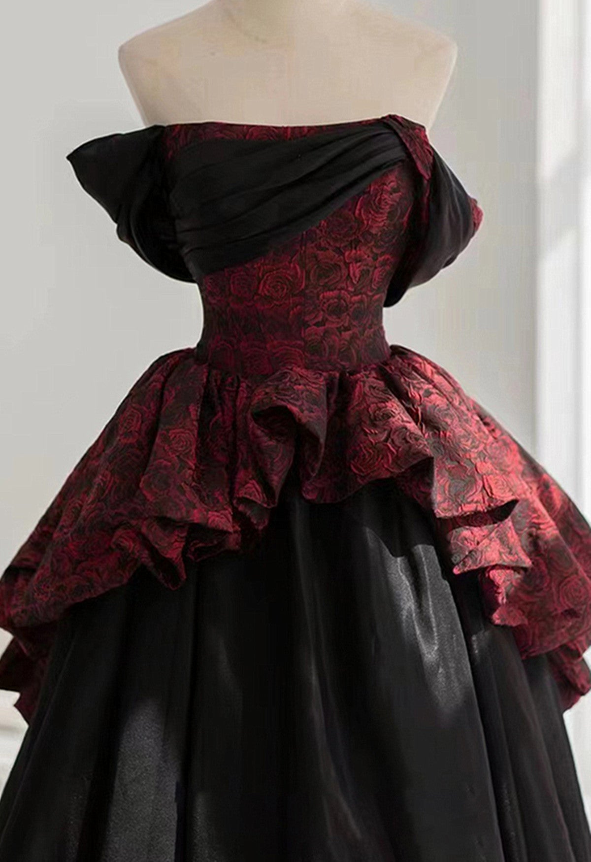 A-line Black and Red Scoop Long Formal Dress