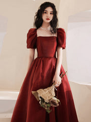 Lovely Wine Red Short Sleeves Organza Party Dress