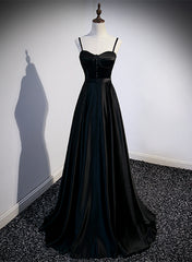 Vestido de fiesta largo con tirantes de satén negro 