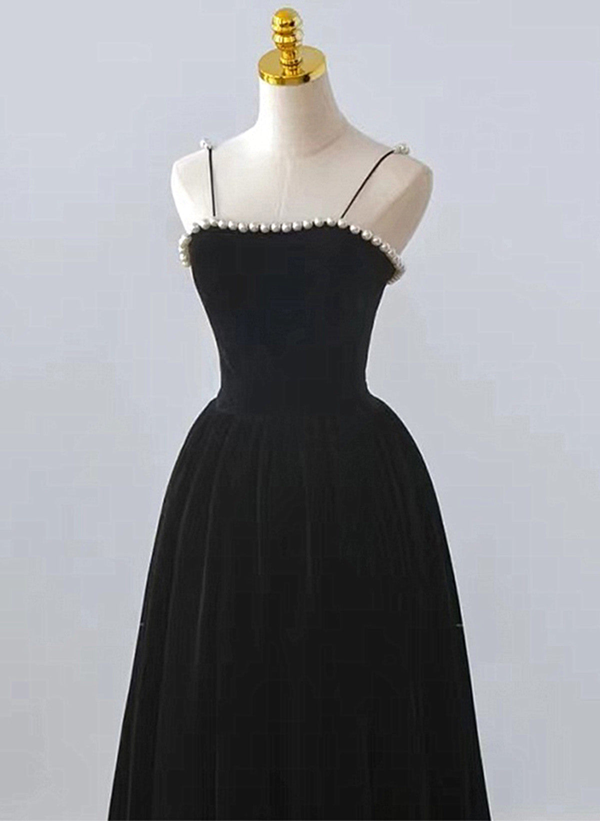Black Velvet Straps Tea Length Party Dress