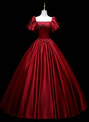 Wine Red Satin Beaded Ball Gown Sweet 16 Dress