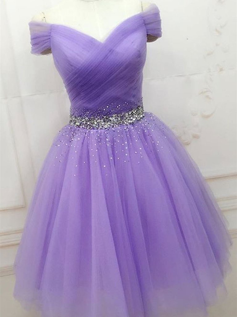 Purple Sequins Off Shoulder Fashionable Party Dress