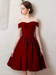 Wine Red  Off Shoulder Velvet Homecoming Dresses