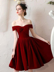 Wine Red  Off Shoulder Velvet Homecoming Dresses