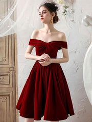 Wine Red  Off Shoulder Velvet Homecoming Dresses