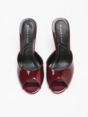 On Feet&In Love Patent Leather Peep Toe High Heel Mules Slip On Backless Stiletto Sandals