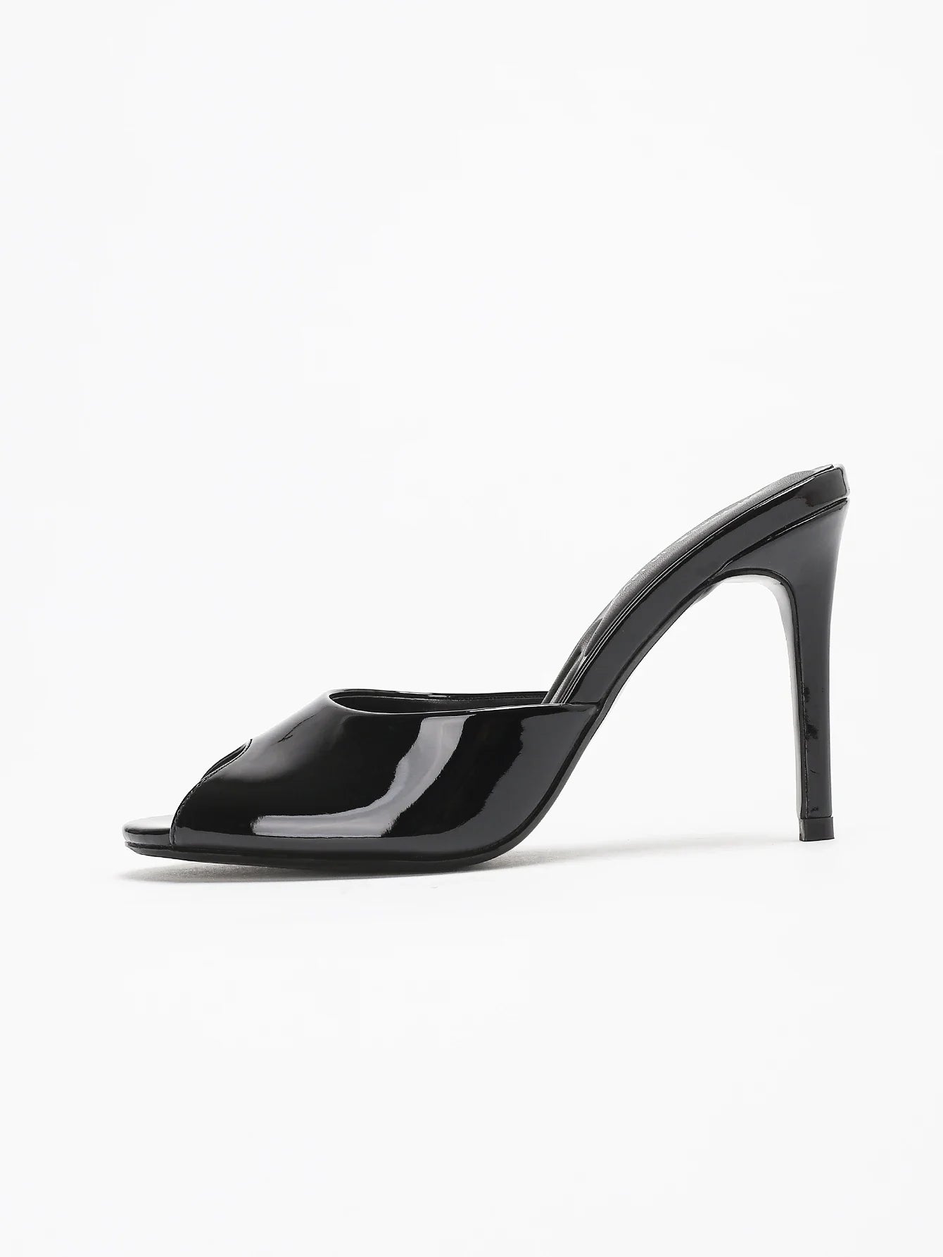 On Feet&In Love Patent Leather Peep Toe High Heel Mules Slip On Backless Stiletto Sandals