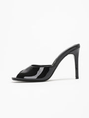 On Feet&In Love Patent Leather Peep Toe High Heel Mules Slip On Backless Stiletto Sandals