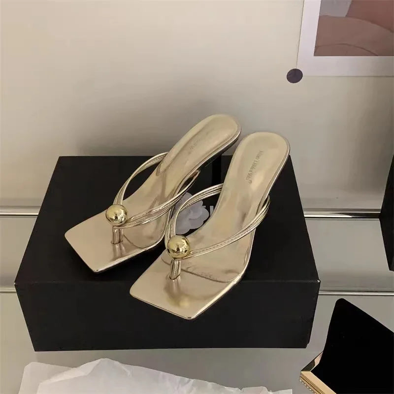 Pearl Thong Sandals Outer Wear Elegant High Heels Stiletto Sandals
