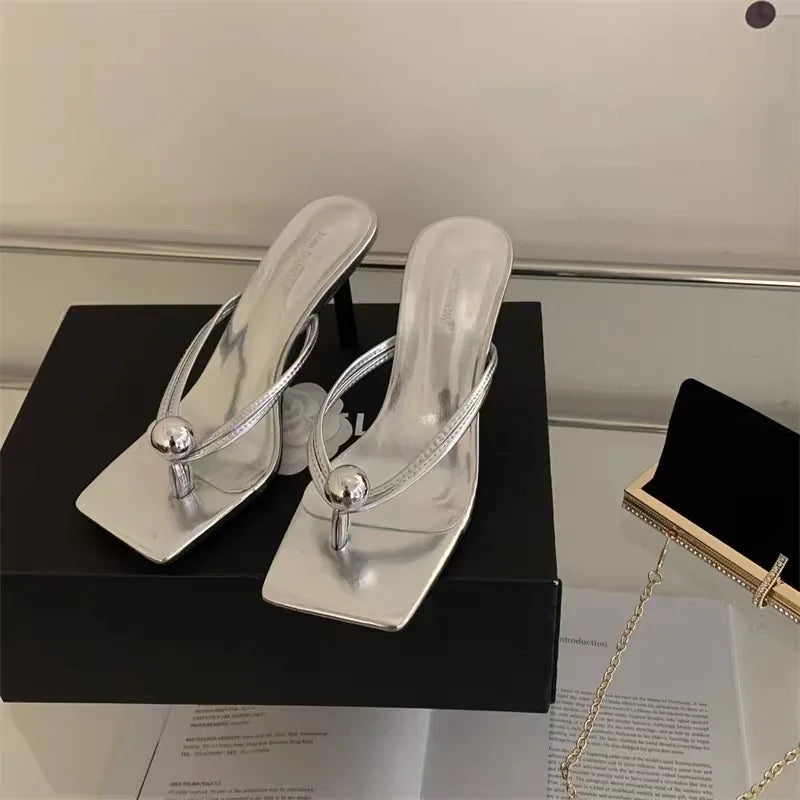 Pearl Thong Sandals Outer Wear Elegant High Heels Stiletto Sandals