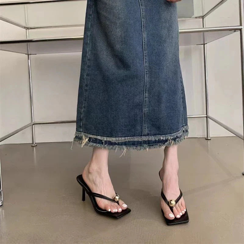 Pearl Thong Sandals Outer Wear Elegant High Heels Stiletto Sandals