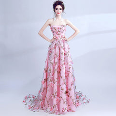 PinK Floral Sweetheart A-line Long Party Dress Formal Dress