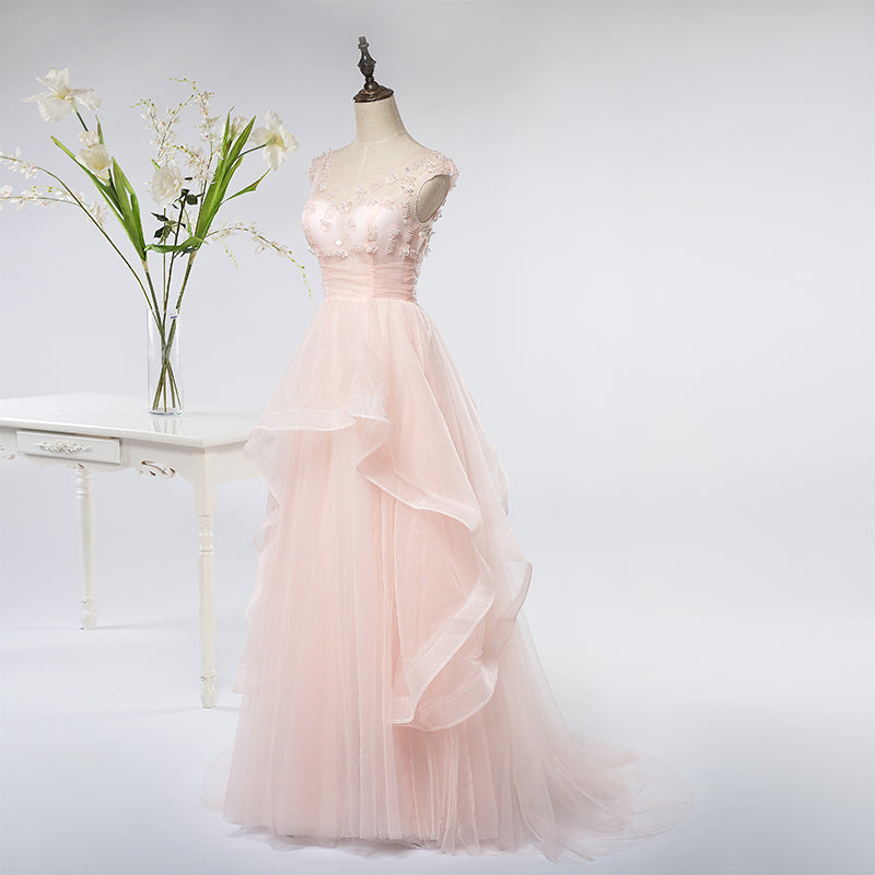 Pink Elegant Tulle A-line Floor Length Wedding Party Dresses