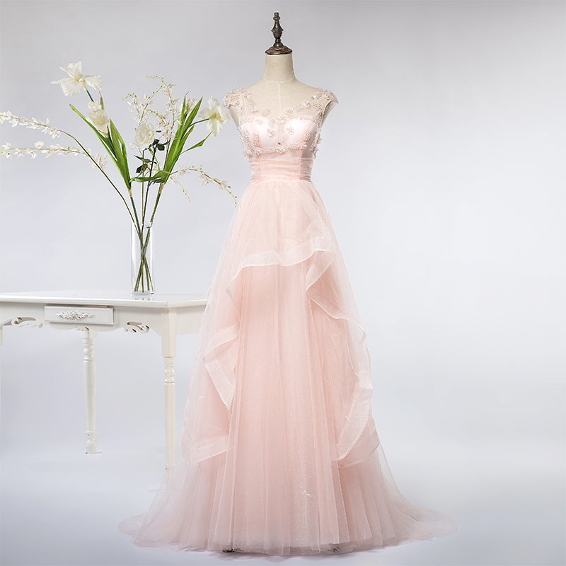 Pink Elegant Tulle A-line Floor Length Wedding Party Dresses
