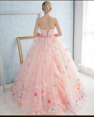 Vestido de fiesta de quinceañera con organza y flores rosas 