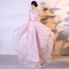Pink Stylish High Low Lace and Organza Homecoming Dress