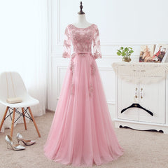 Pink Tulle Elegant Party Dress with Lace
