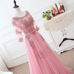 Pink Tulle Elegant Party Dress with Lace