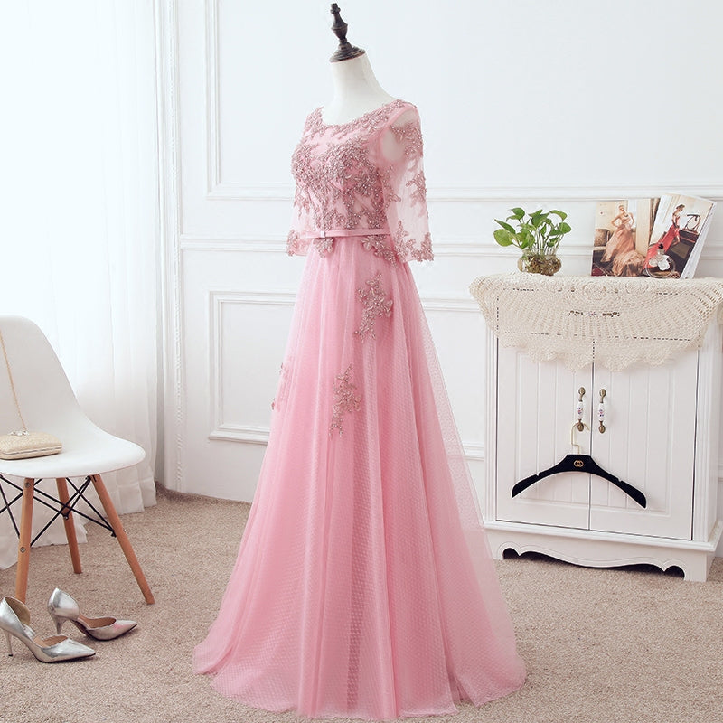 Pink Tulle Elegant Party Dress with Lace