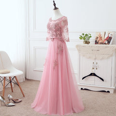 Pink Tulle Elegant Party Dress with Lace