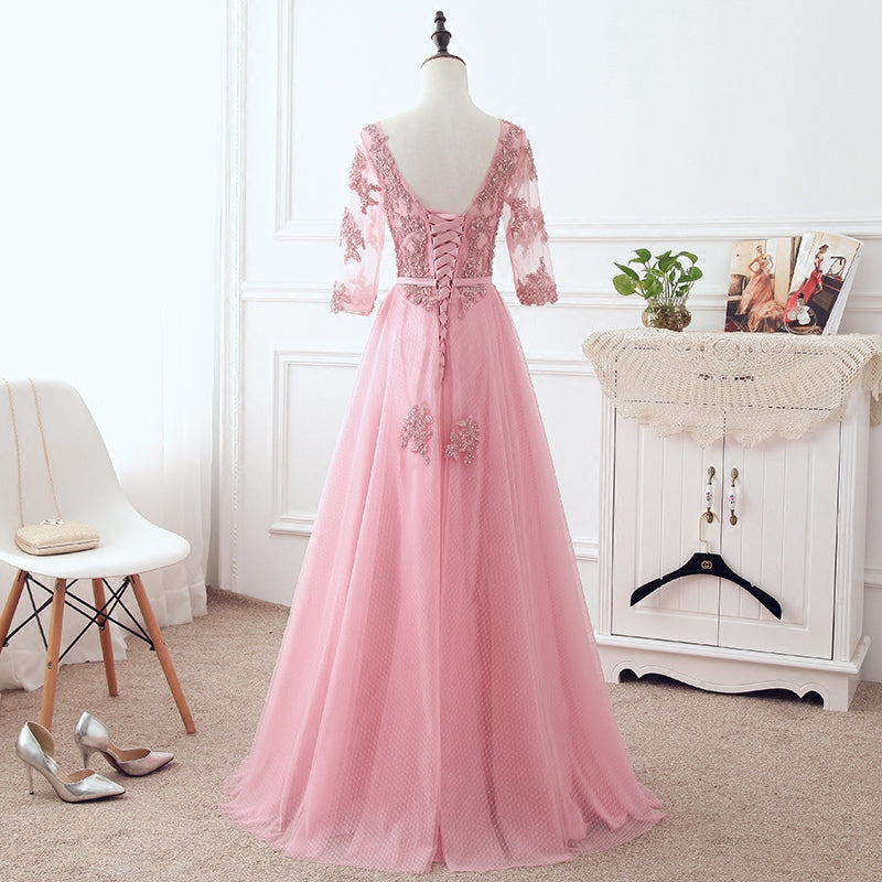 Pink Tulle Elegant Party Dress with Lace