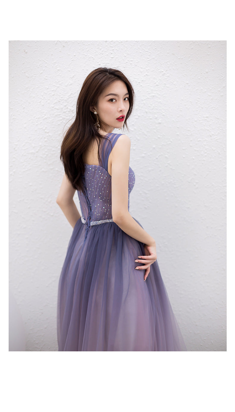 Purple Gradient Beaded Tulle Long Chich Party Dress