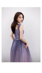 Purple Gradient Beaded Tulle Long Chich Party Dress