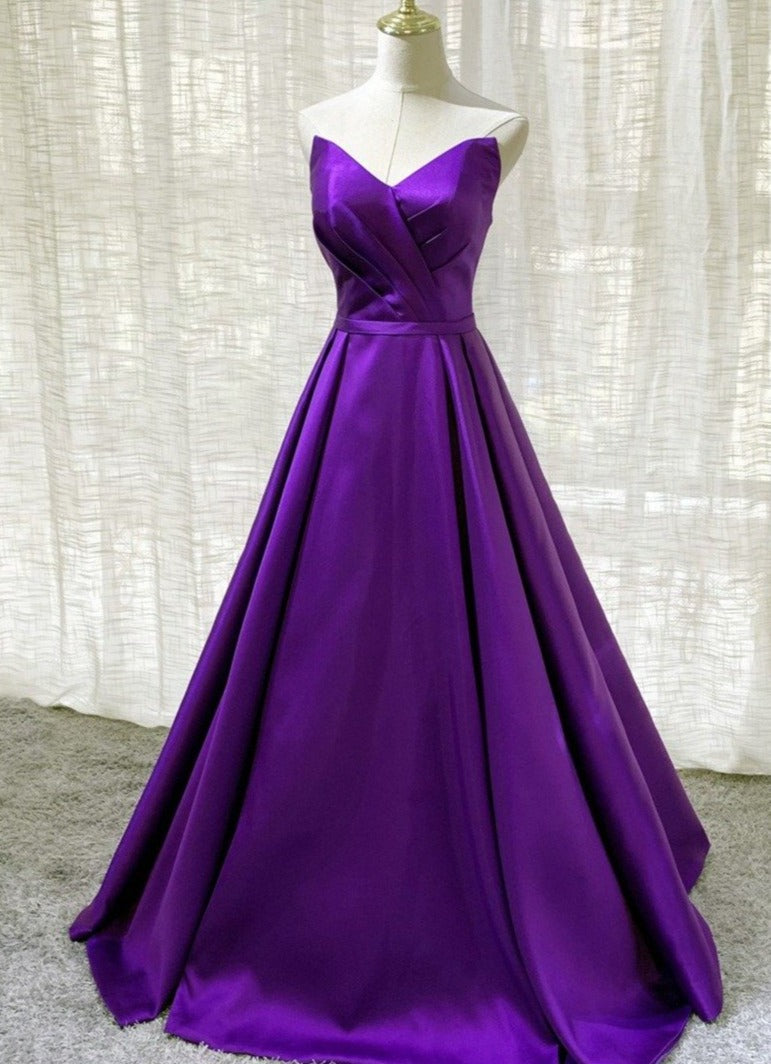 Purple Satin A-line Simple Floor Length Evening Dress Formal Dress