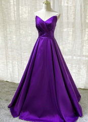 Purple Satin A-line Simple Floor Length Evening Dress Formal Dress