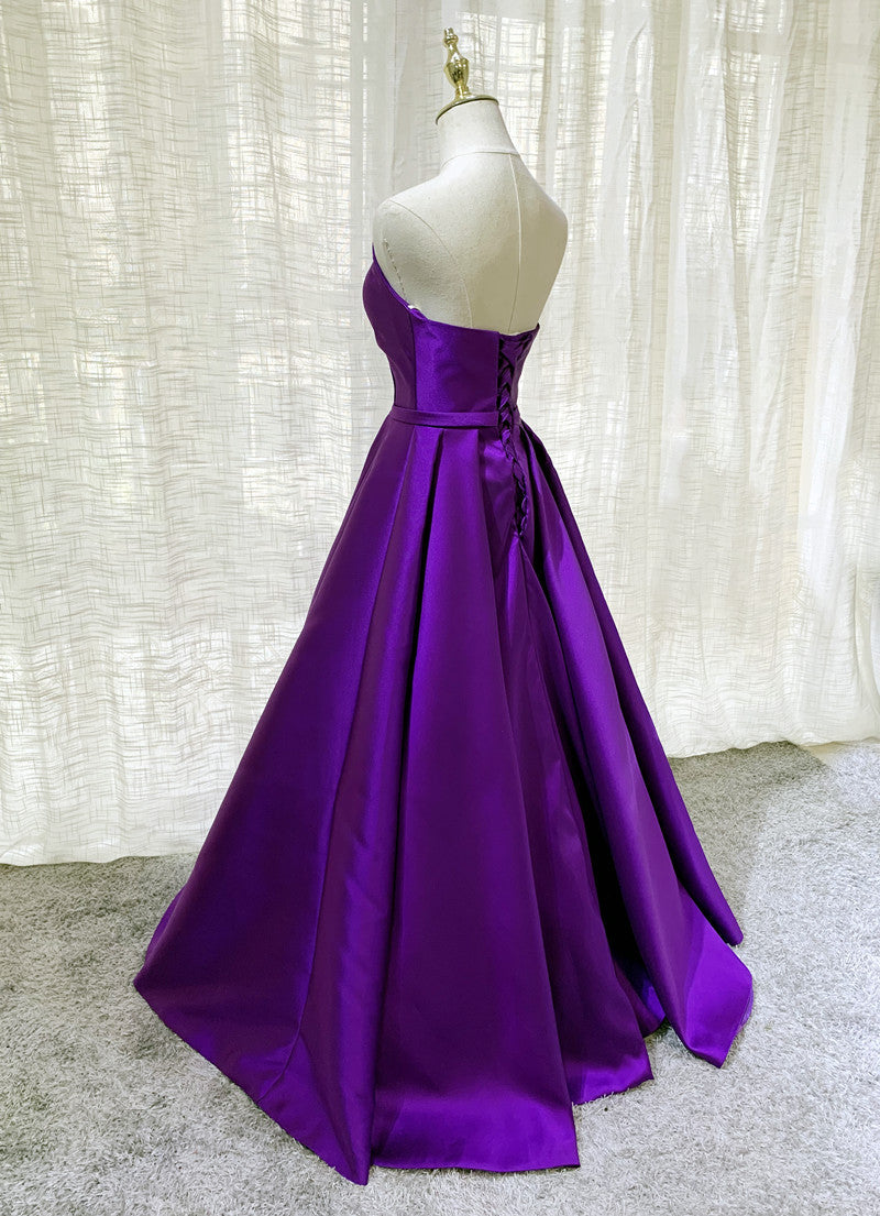 Purple Satin A-line Simple Floor Length Evening Dress Formal Dress