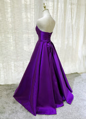 Purple Satin A-line Simple Floor Length Evening Dress Formal Dress
