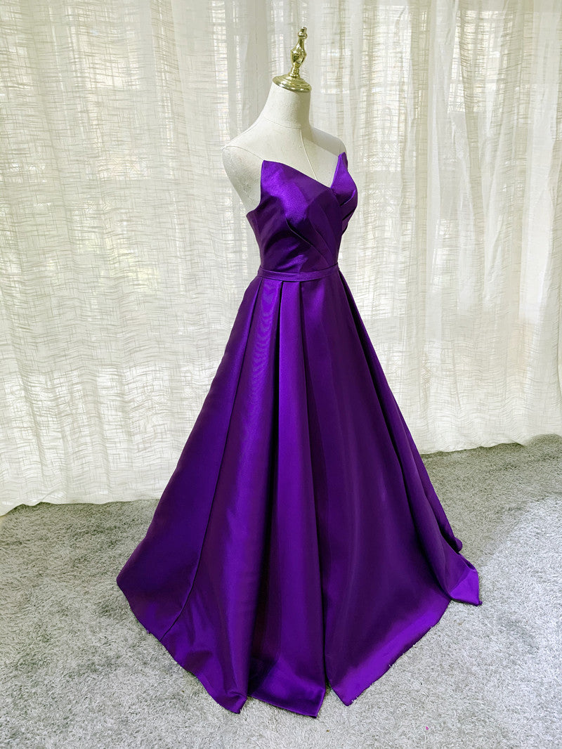 Purple Satin A-line Simple Floor Length Evening Dress Formal Dress