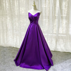 Purple Satin A-line Simple Floor Length Evening Dress Formal Dress