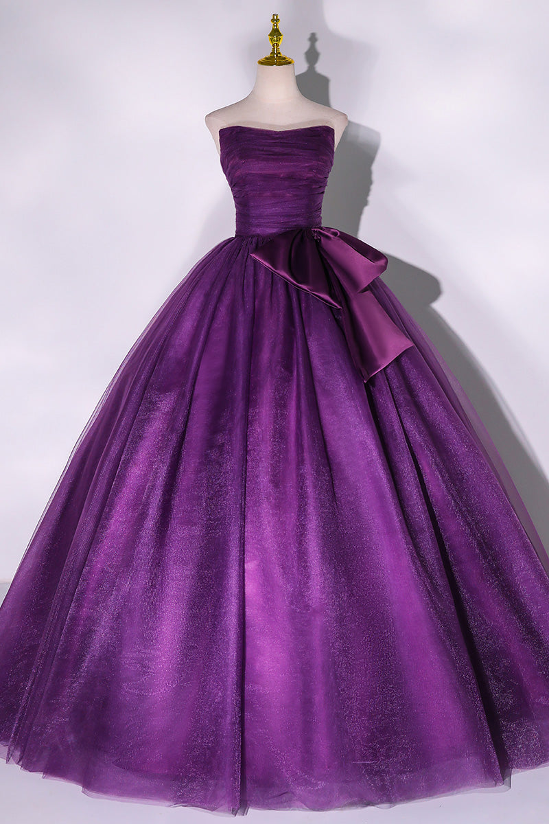 Purple Scoop Tulle Ball Gown Formal Dresses