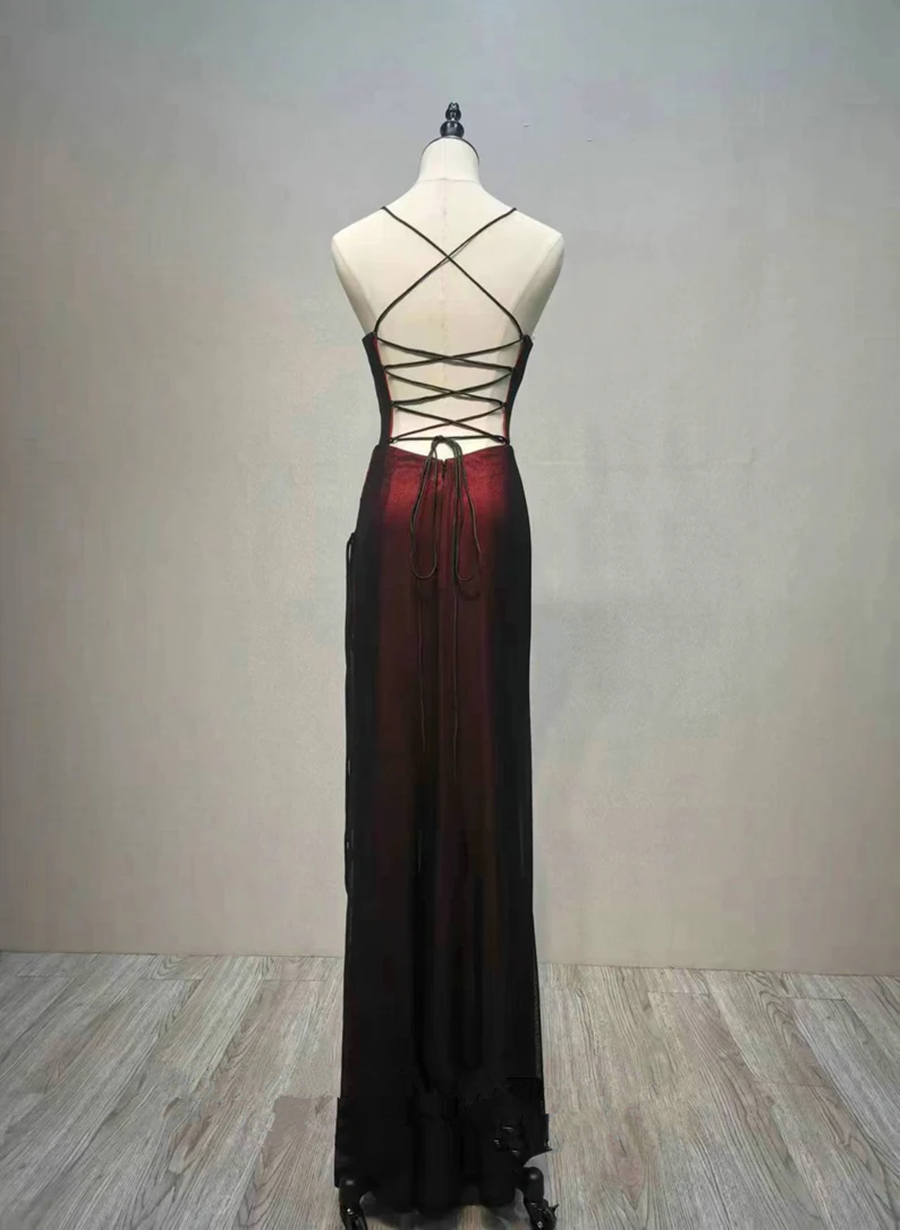 Black and Red Straps Long Simple Party Dress