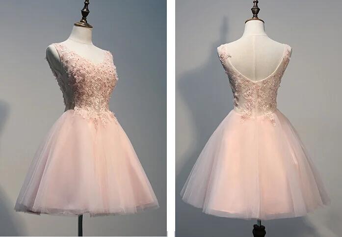 Encantador vestido formal de tul rosa perla 