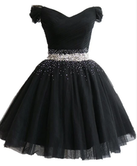 Fashionable Black Short Beaded Party Dress