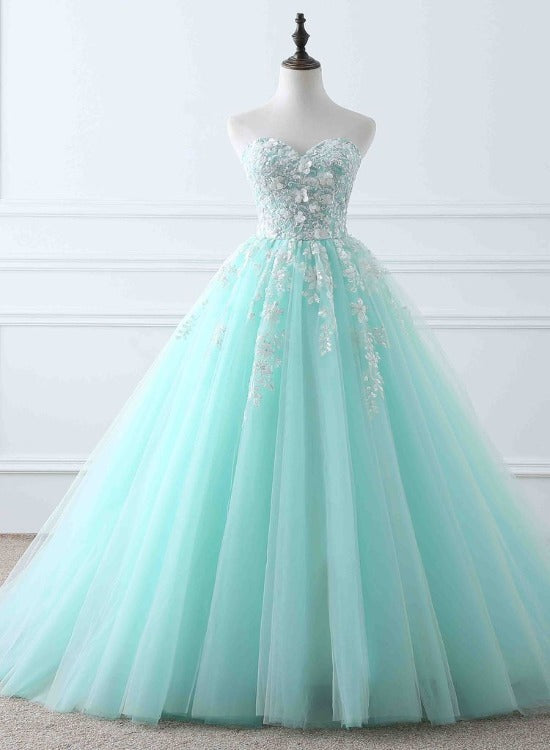 Encantador vestido de fiesta de tul verde menta para dulces 16 