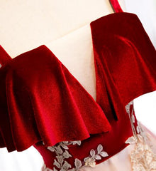 Vestido de fiesta largo de terciopelo y tul con tirantes bonitos 