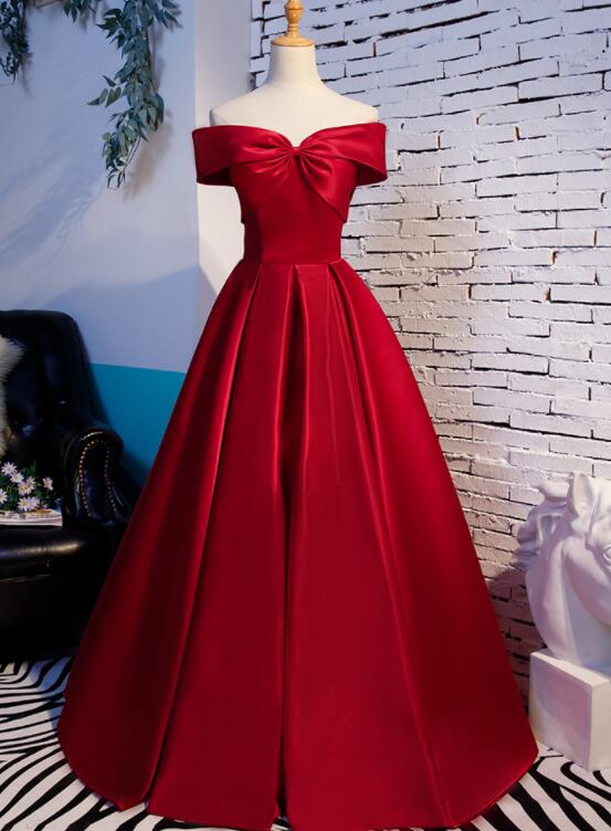 Red Off Shoulder Satin A-line Sweetheart Long Prom Dress