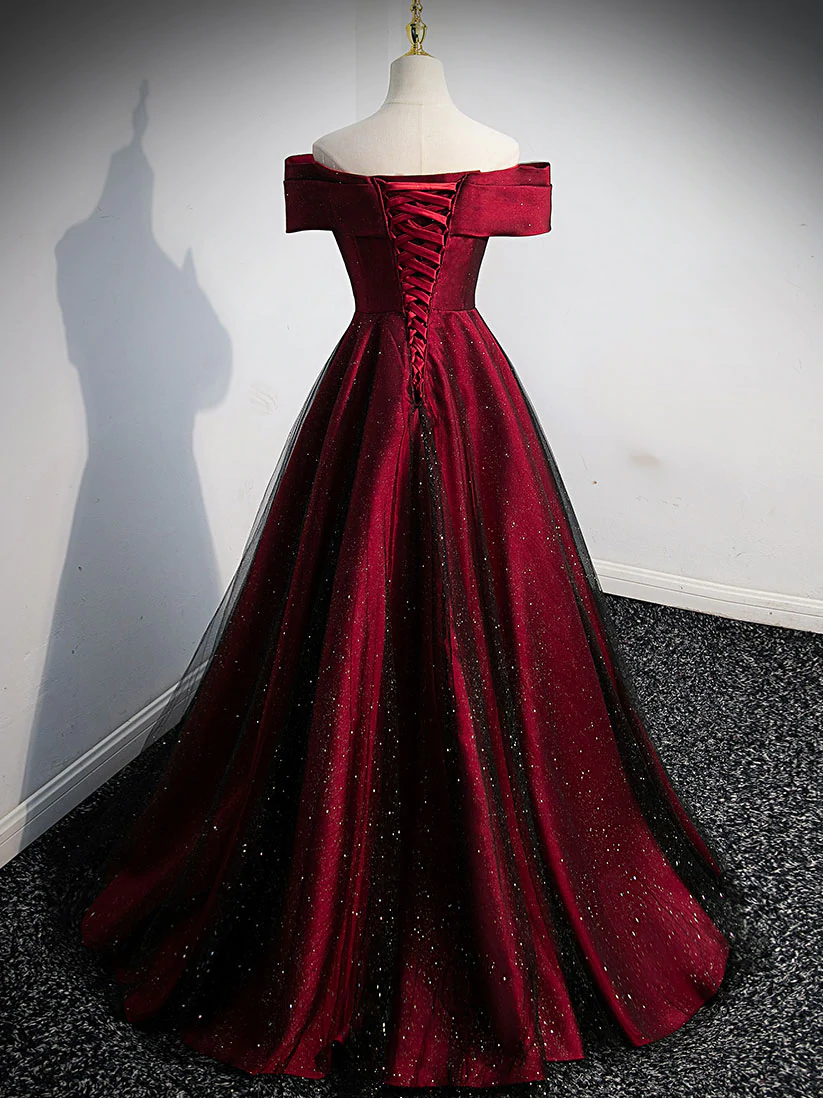 Gorgeous Wine Red Satin Off Shoulder Party Dress