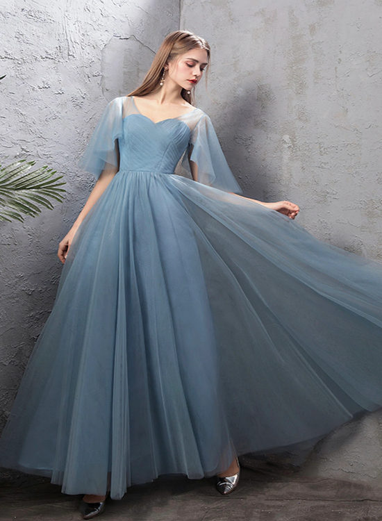 Blue Tulle Long Evening Simple Party Dresses